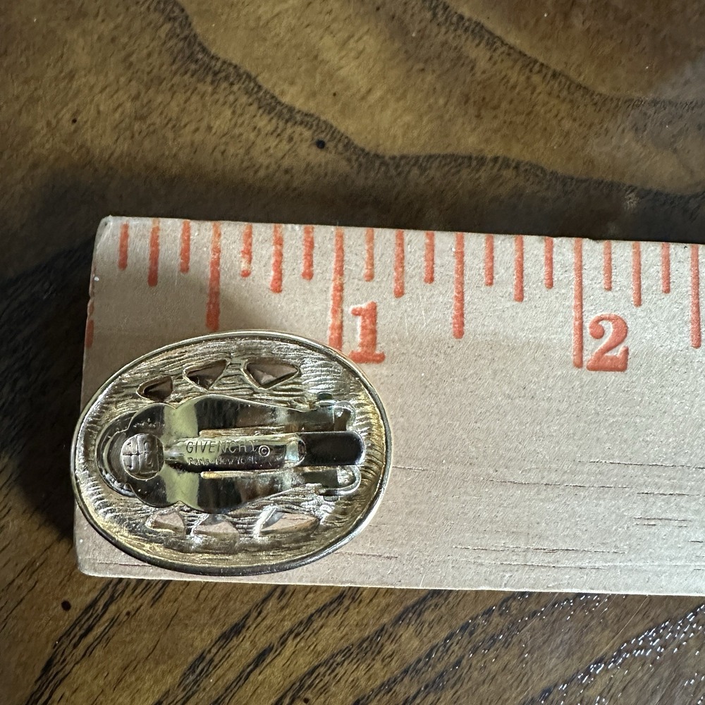 VTG Givenchy Paris NY Earrings 1 Inch Wheat Oval Silver Gold Plated Classic Rare - Picture 6 of 6